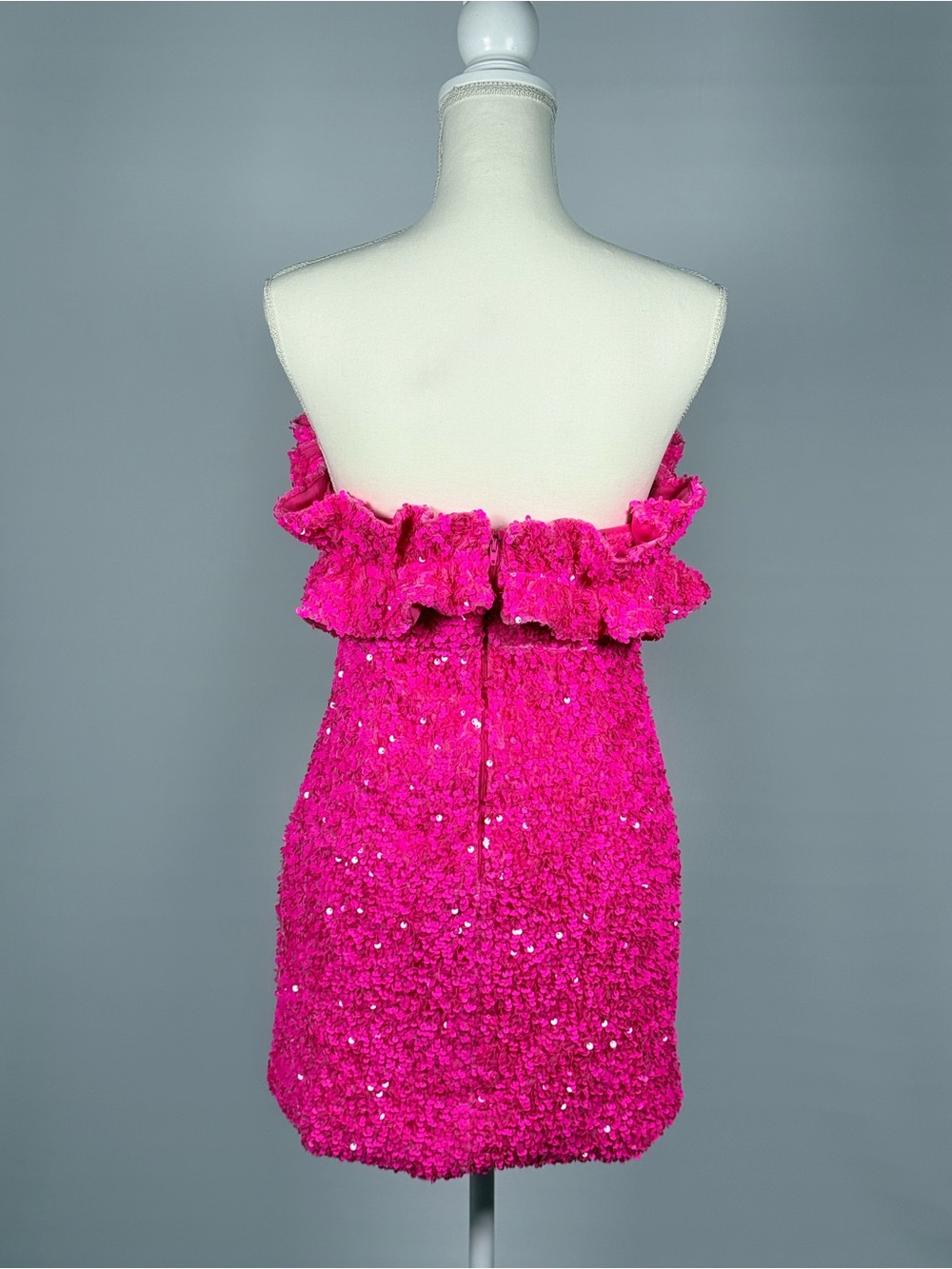 Strapless Sequin Ruffle Mini Dress Homecoming - Hot Pink - Picture 4 of 9